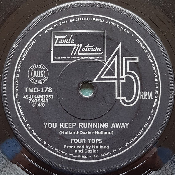 Four Tops – You Keep Running Away (VG+/Generic) – 7", AU 1967