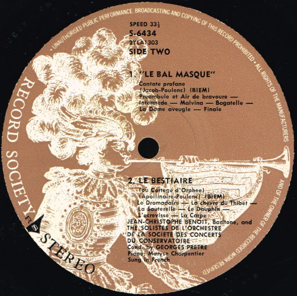 Francis Poulenc – Le Bal Masqué • Rapsodie Nègre • Chansons Villageoises • Le Bestiaire (VG+/VG+) – LP, AU 1972 - Image 4