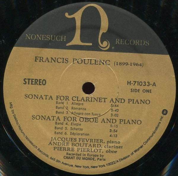 Francis Poulenc – Poulenc: Sonata For Clarinet And Piano / Sonata For Oboe And Piano / Aubade (VG+/VG) – LP, US - Image 3