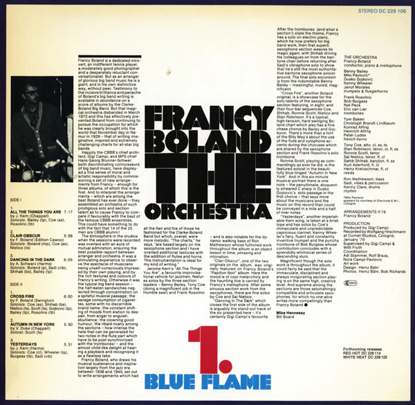 Francy Boland And Orchestra – 1. Blue Flame (VG+/VG+) – LP, DE 1976 - Image 2