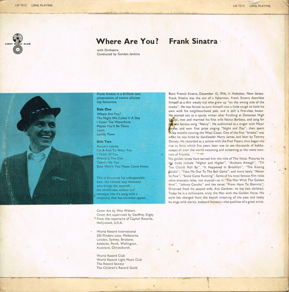 Frank Sinatra – Where Are You? (VG+/VG+) – LP, AU 1957 - Image 2
