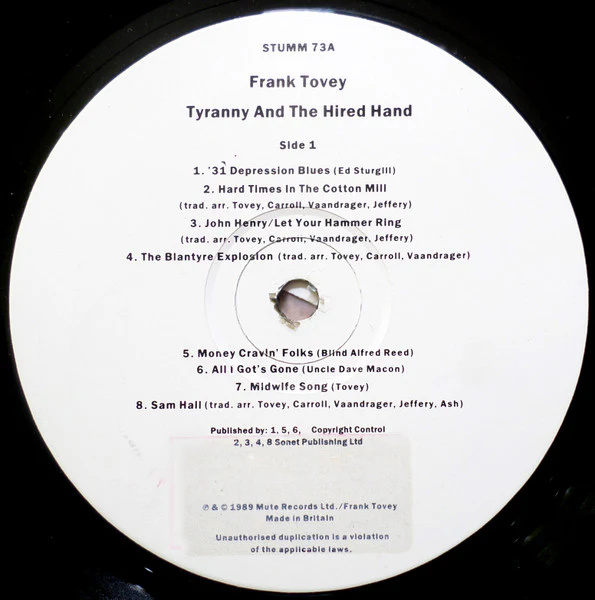 Frank Tovey – Tyranny And The Hired Hand (VG+/VG+) – LP, UK 1989 - Image 3