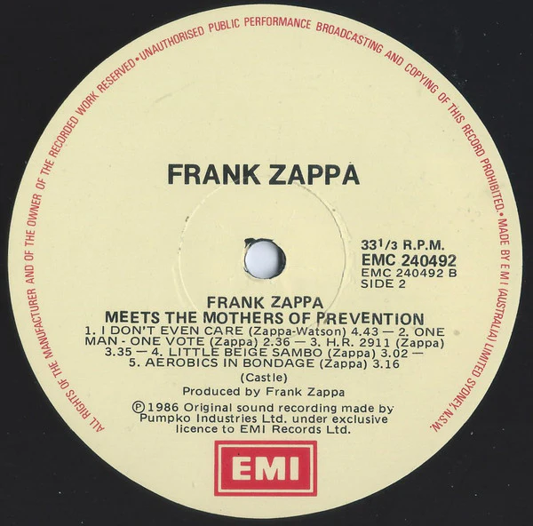 Frank Zappa – Frank Zappa Meets The Mothers Of Prevention (European Version) (E/VG+) – LP, AU 1986 - Image 5