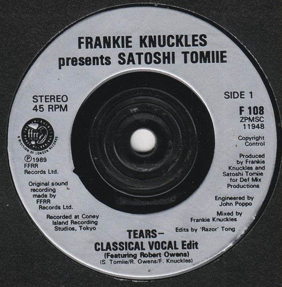 Frankie Knuckles, Satoshi Tomiie – Tears (VG/VG) – 7", UK 1989 - Image 3