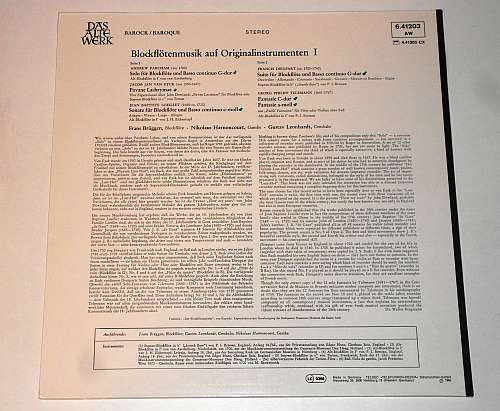 Frans Brüggen, Nikolaus Harnoncourt, Gustav Leonhardt – Blockflötenmusik Auf Originalinstrumenten = Recorder Music With Original Instruments Vol. 1 (E/E) – LP, DE - Image 2