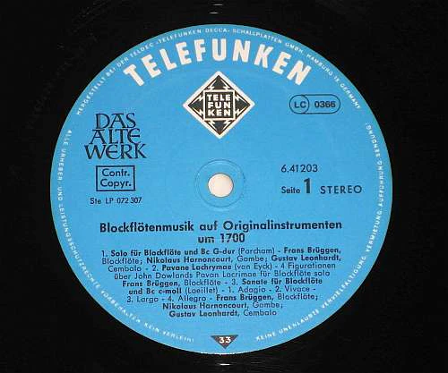 Frans Brüggen, Nikolaus Harnoncourt, Gustav Leonhardt – Blockflötenmusik Auf Originalinstrumenten = Recorder Music With Original Instruments Vol. 1 (E/E) – LP, DE - Image 4