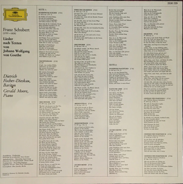 Franz Schubert, Dietrich Fischer-Dieskau, Gerald Moore – Lieder Nach Texten Von Goethe (VG+/VG+) – LP, DE - Image 2