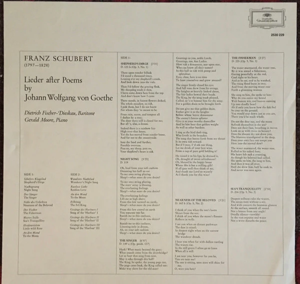 Franz Schubert, Dietrich Fischer-Dieskau, Gerald Moore – Lieder Nach Texten Von Goethe (VG+/VG+) – LP, DE - Image 6