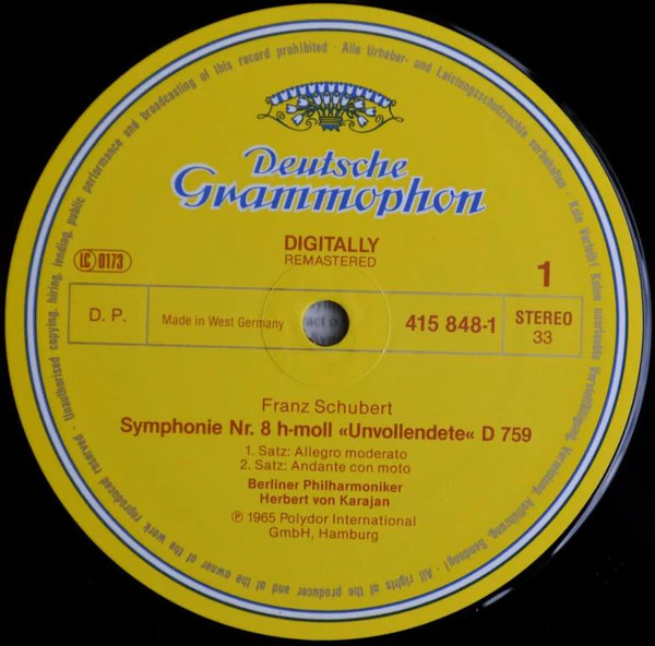 Franz Schubert, Felix Mendelssohn-Bartholdy, Berliner Philharmoniker, Herbert von Karajan – Symphony No. 8 "Unfinished" / Symphony No. 4 "Italian" (VG+/VG+) – LP, UK - Image 3