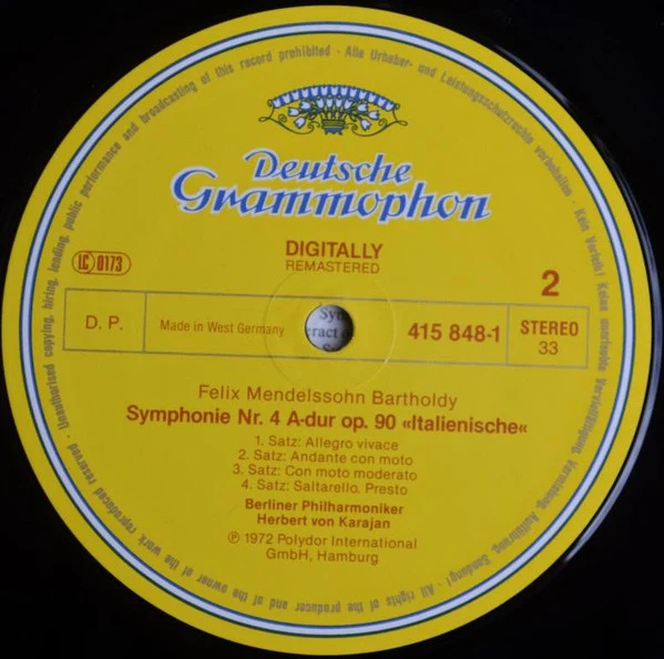 Franz Schubert, Felix Mendelssohn-Bartholdy, Berliner Philharmoniker, Herbert von Karajan – Symphony No. 8 "Unfinished" / Symphony No. 4 "Italian" (VG+/VG+) – LP, UK - Image 4