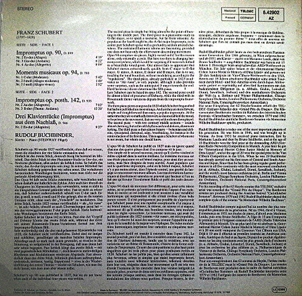 Franz Schubert, Rudolf Buchbinder – Impromptus - Moment Musicaux (VG+/VG+) – LP, DE 1983 - Image 2