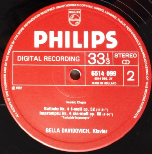 Frédéric Chopin, Bella Davidovich – 4 Ballades ∙ Fantaisie-Impromptu (E/E) – LP, NL 1982 - Image 4