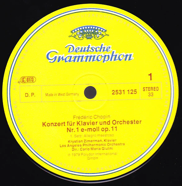 Frédéric Chopin, Krystian Zimerman, Los Angeles Philharmonic Orchestra, Carlo Maria Giulini – Klavierkonzert · Piano Concerto No. 1 (VG+/VG+) – LP, DE 1979 - Image 3
