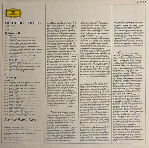 Frédéric Chopin, Maurizio Pollini – Études Op. 10 & Op. 25 (VG+/VG+) – LP, DE 1973 - Image 2
