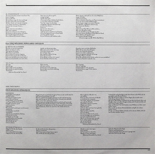 Frederica Von Stade, Seiji Ozawa, Boston Symphony Orchestra, Maurice Ravel – Schéhérazade / Chansons Madécasses / Mélodies Populaires Grecques / Mélodies Hébraïques (E/VG+) – LP, US 1981 - Image 9