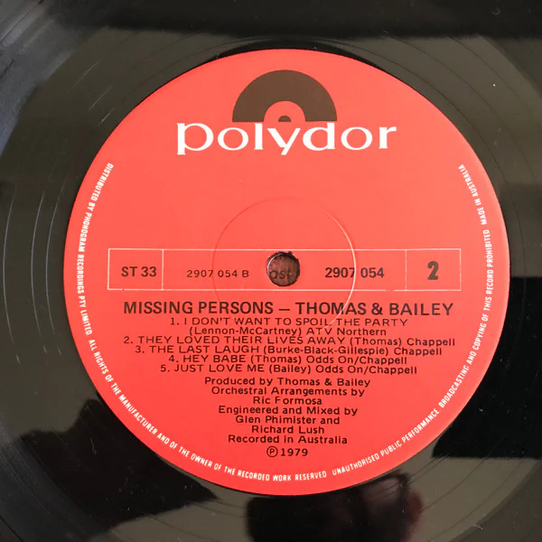 G. Wayne Thomas, Peter Bailey – Missing Persons (E/E) – LP, AU 1979 - Image 5