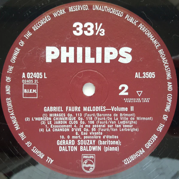 Gabriel Fauré, Gérard Souzay, Dalton Baldwin – Mandoline And Other Songs (E/VG+) – LP, UK 1965 - Image 4