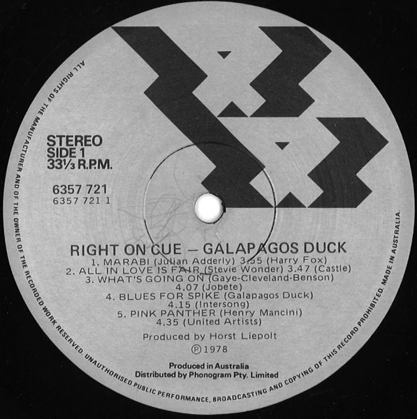 Galapagos Duck – Right On Cue (VG+/VG) – LP, AU 1978 - Image 3