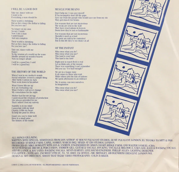 Gang Of Four – Songs Of The Free (VG+/VG+) – LP, US 1982 - Image 4