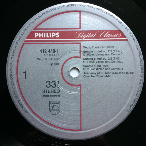 Georg Friedrich Händel, Academy Of St. Martin-in-the-Fields Chamber Ensemble – The Trio Sonatas (VG+/VG+) – 4xLP, NL 1985 - Image 3