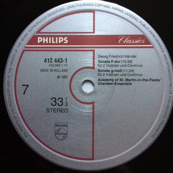 Georg Friedrich Händel, Academy Of St. Martin-in-the-Fields Chamber Ensemble – The Trio Sonatas (VG+/VG+) – 4xLP, NL 1985 - Image 6