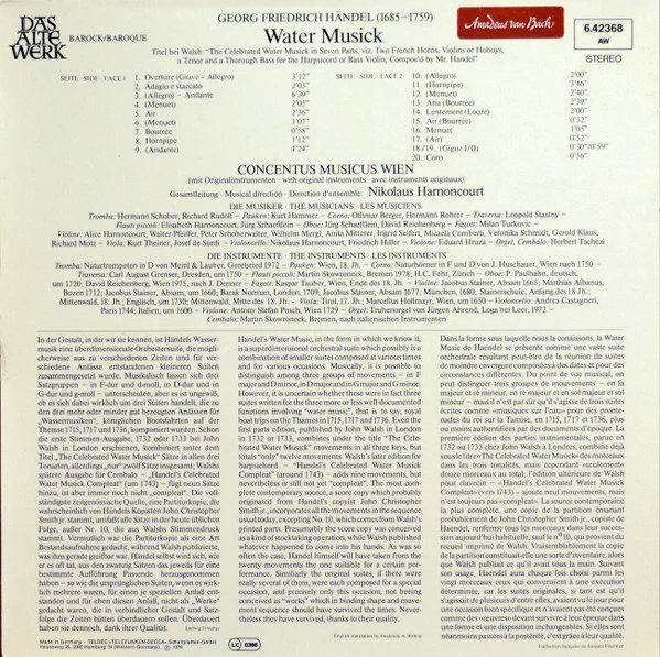 Georg Friedrich Händel, Concentus Musicus Wien, Nikolaus Harnoncourt – Water Musick (E/VG+) – LP, EU 1978 - Image 4