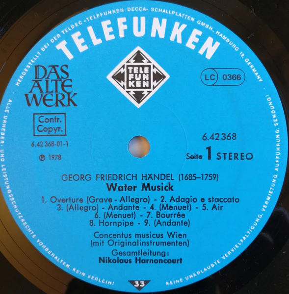 Georg Friedrich Händel, Concentus Musicus Wien, Nikolaus Harnoncourt – Water Musick (E/VG+) – LP, EU 1978 - Image 5