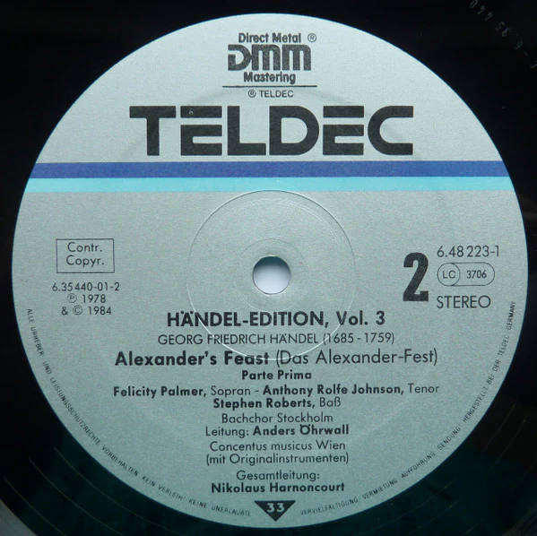 Georg Friedrich Händel, Felicity Palmer, Anthony Rolfe Johnson, Stephen Roberts, Stockholm Bach Choir, Concentus Musicus Wien, Nikolaus Harnoncourt – Alexander's Feast (E/E) – 2xLP, DE 1984 - Image 6