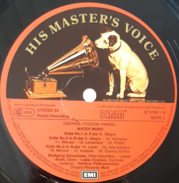 Georg Friedrich Händel, Riccardo Muti, Berliner Philharmoniker – Wassermusik / Water Music (E/VG+) – LP, DE 1985 - Image 5