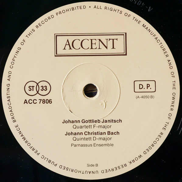 Georg Philipp Telemann, Georg Friedrich Händel, Baldassare Galuppi, Johann Gottlieb Janitsch, Johann Christian Bach, Parnassus Ensemble – Parnassus Ensemble (NM/VG+) – LP, BE 1979 - Image 4