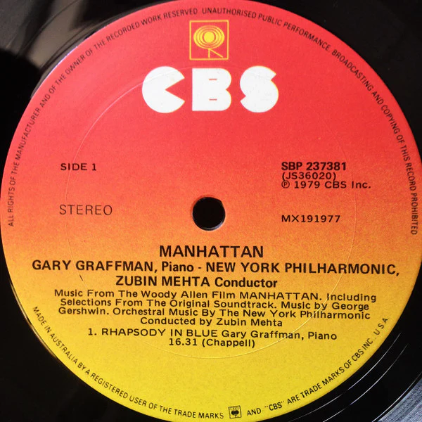 George Gershwin, New York Philharmonic – Music From The Woody Allen Film "Manhattan" (VG+/VG+) – LP, AU 1979 - Image 3