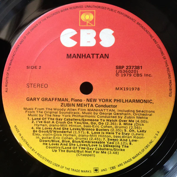 George Gershwin, New York Philharmonic – Music From The Woody Allen Film "Manhattan" (VG+/VG+) – LP, AU 1979 - Image 4