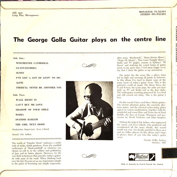 George Golla – The George Golla Guitar Plays ...On The Centre Line (E/VG+) – LP, AU 1967 - Image 2