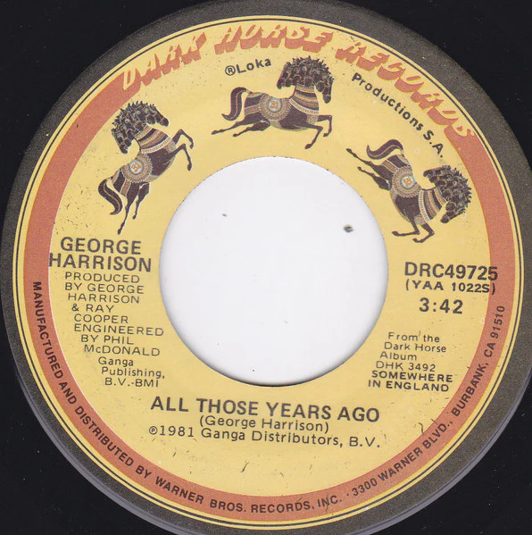 George Harrison – All Those Years Ago / Writing's On The Wall (VG/Generic) – 7", US 1981