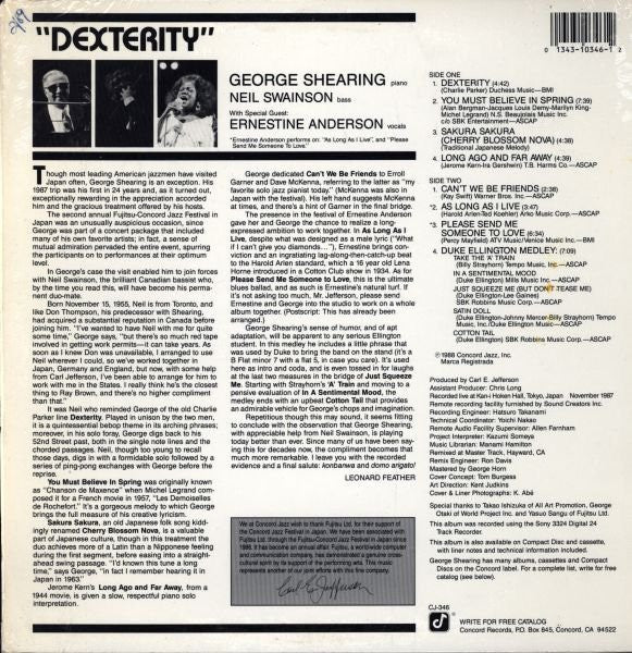 George Shearing, Ernestine Anderson – Dexterity (VG+/VG+) – LP, US 1988 - Image 2