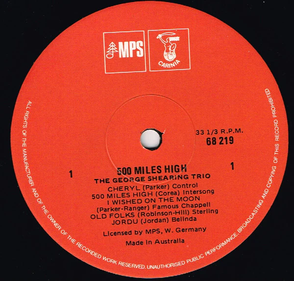 George Shearing Trio – 500 Miles High (VG+/VG+) – LP, AU 1979 - Image 3