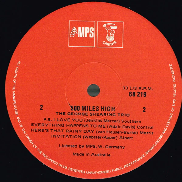 George Shearing Trio – 500 Miles High (VG+/VG+) – LP, AU 1979 - Image 4