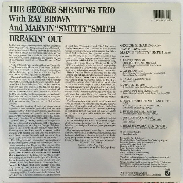 George Shearing Trio, Ray Brown, Marvin "Smitty" Smith – Breakin' Out (E/E) – LP, US 1987 - Image 2