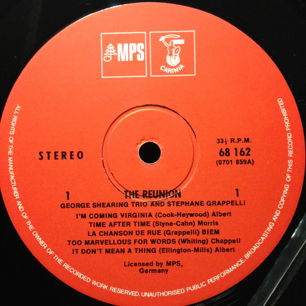George Shearing Trio, Stéphane Grappelli – The Reunion (VG+/VG+) – LP, AU 1977 - Image 4