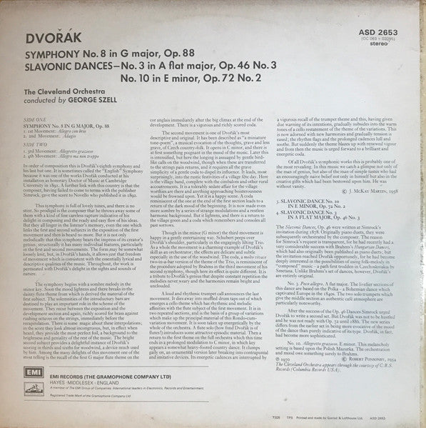 George Szell, The Cleveland Orchestra, Antonín Dvořák – Symphony No. 8 In G (E/VG+) – LP, UK 1973 - Image 2