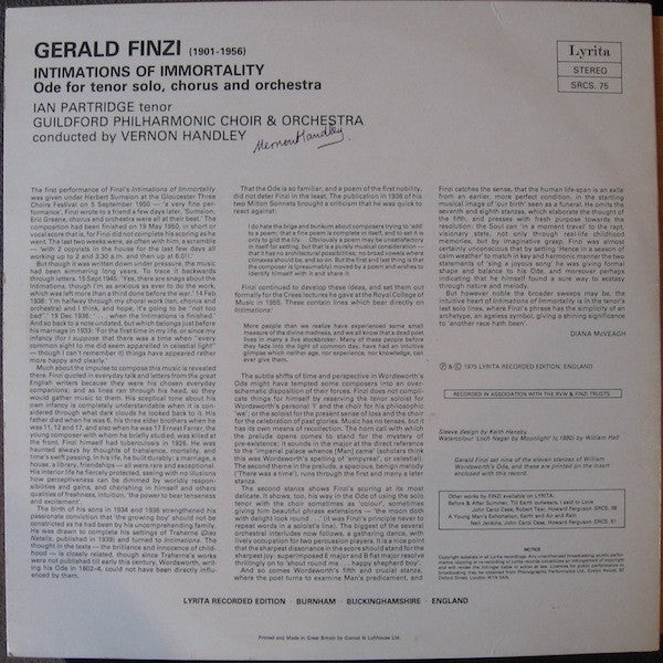 Gerald Finzi – Intimations Of Immortality (VG+/VG+) – LP, UK - Image 2