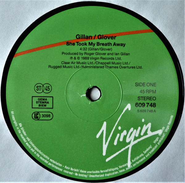 Gillan & Glover – She Took My Breath Away (VG+/VG+) – 12", EU 1988 - Image 3