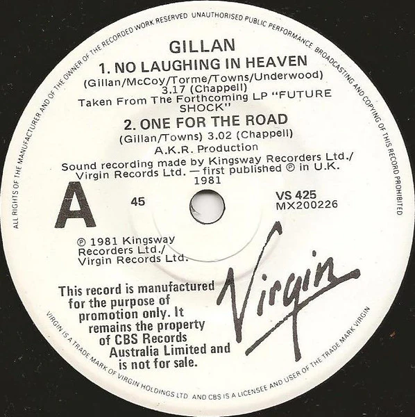 Gillan – No Laughing In Heaven / Lucille (VG+/VG) – 7", AU 1981 - Image 3