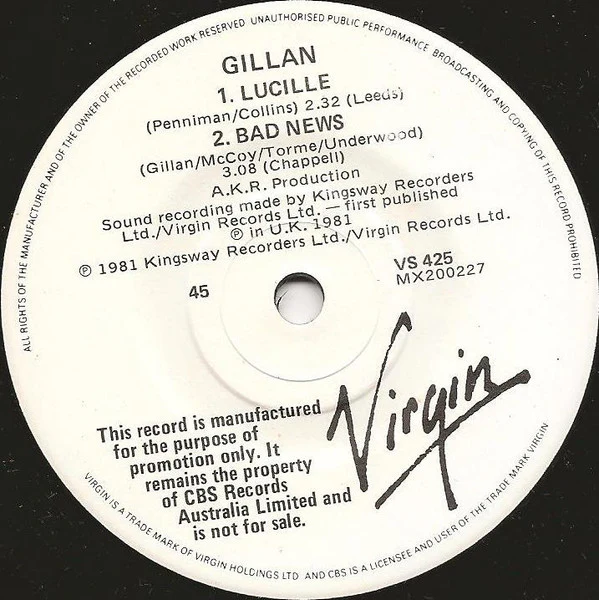 Gillan – No Laughing In Heaven / Lucille (VG+/VG) – 7", AU 1981 - Image 4