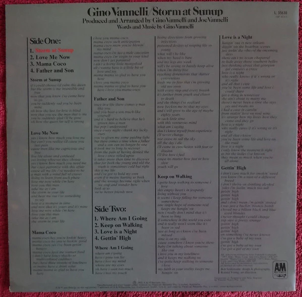 Gino Vannelli – Storm At Sunup (VG+/VG) – LP, AU 1975 - Image 2