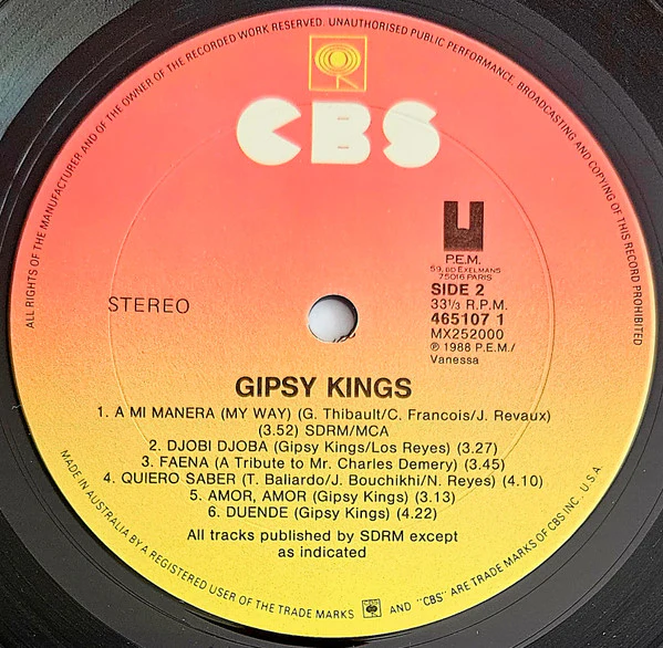 Gipsy Kings – Gipsy Kings (VG/VG+) – LP, AU 1988 - Image 4