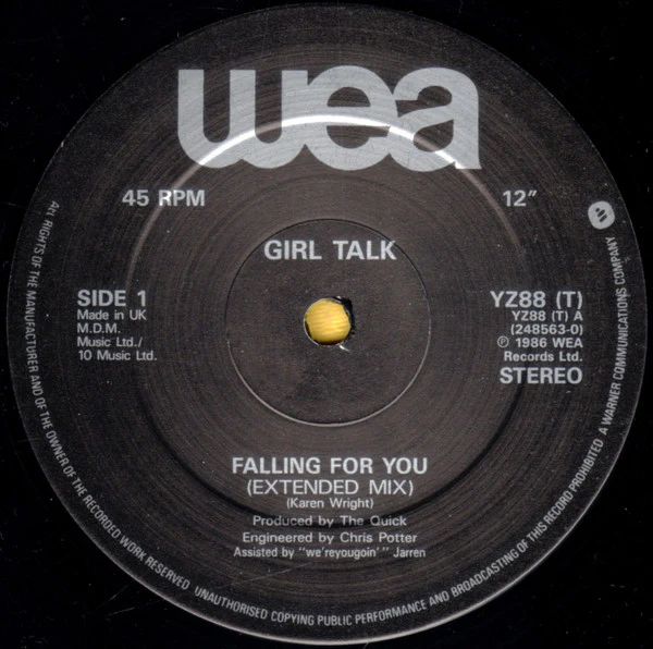Girltalk – Falling For You (Extended Mix) (VG/VG+) – 12", UK 1987 - Image 3