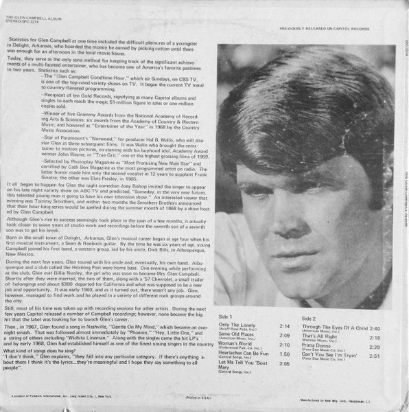 Glen Campbell – The Glen Campbell Album (VG+/VG) – LP, US 1973 - Image 2