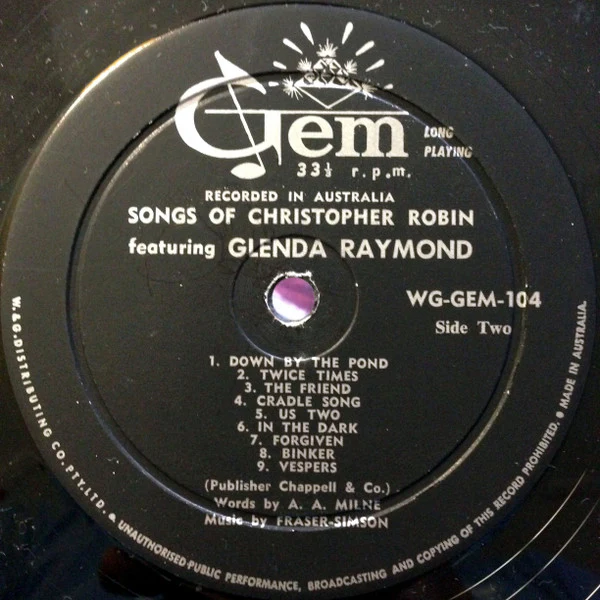 Glenda Raymond, Margaret Schofield – Songs Of Christopher Robin (VG+/VG+) – LP, AU - Image 4