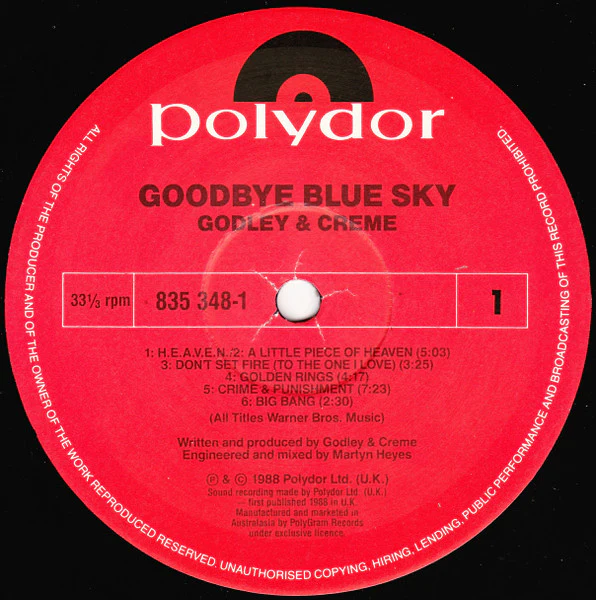 Godley & Creme – Goodbye Blue Sky (VG+/VG+) – LP, Australasia 1988 - Image 2